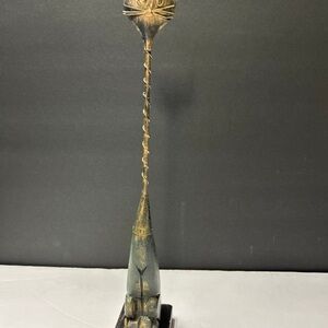 Brass-Tone Cat Sculpture Floor Art - Green/Bronze Accent